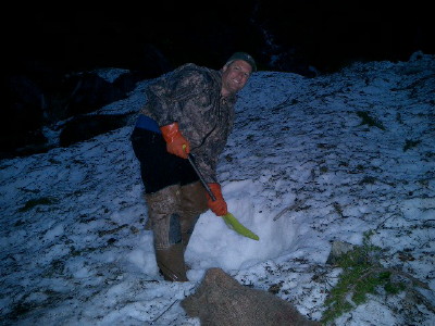 We used snow to cool our meat.  We buried the hides in this avalanche to preserve them until we were ready to leave.