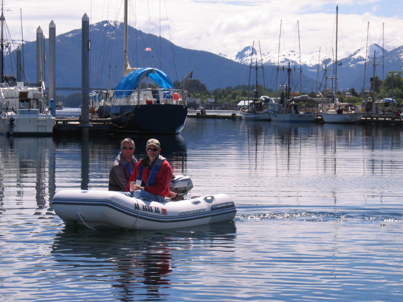 Shopping by dinghy in downtown Sitka.